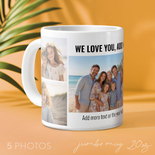 We Love You - Naam invoegen - 5 foto collage Extra Grote Beker