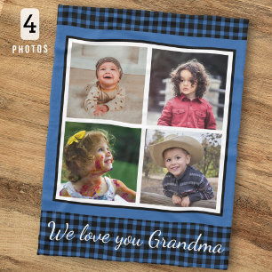 We Love You Oma 4 Foto Collage Blauwe Geruite  Fleece Deken
