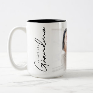 We Love You Oma Elegant Schrift Eigen Foto Tweekleurige Koffiemok