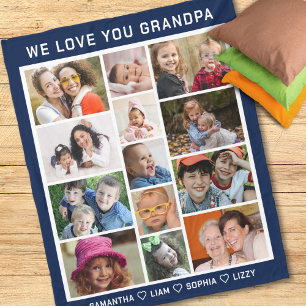 We Love You Opa Foto Collage Blauw Fleece Deken