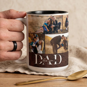 We Love You Papa Vader Foto Collage Leer Tweekleurige Koffiemok