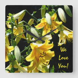 We Love You wandklokken Gele Lelie Bloemen Vierkante Klok