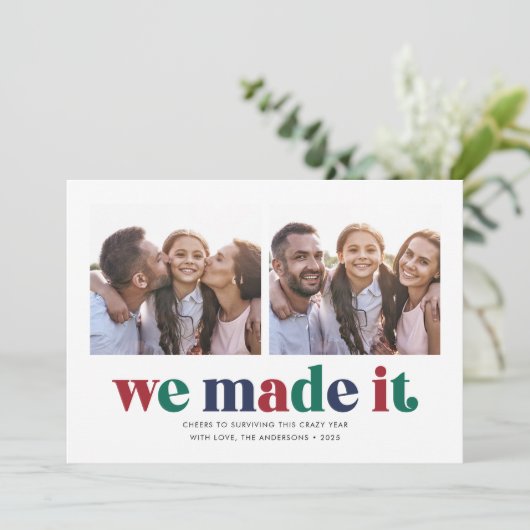 We Made It Two Photo Christmas Feestdagenkaart (Staand voorkant)
