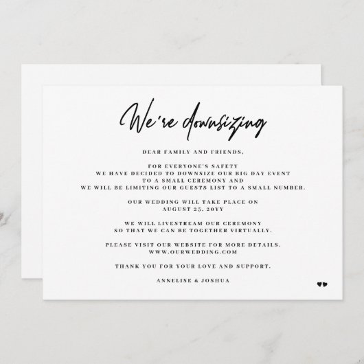 We reduceren elegante minimale kleinere bruiloft aankondiging (Voorkant / Achterkant)