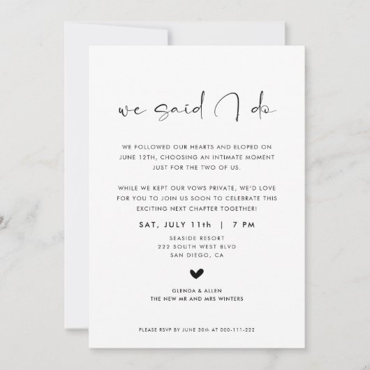 We Said I Do Elopement Reception Invitation Aankondiging (Voorkant)