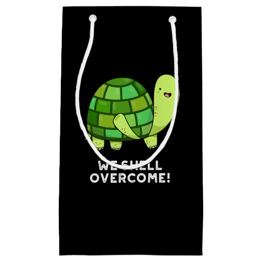 We Shell Overcome Funny Tortoise Pun Dark BG Klein Cadeauzakje (Voorkant)