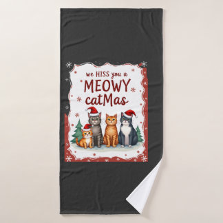 We sissen je een Meowy Catmas Grappige Kat Kerst U Badhanddoek