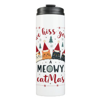 We sissen je een Meowy Catmas Grappige Kat Kerst U Thermosbeker