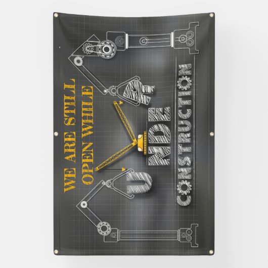 We staan nog open terwijl we in aanbouw zijn spandoek (Verticaal)