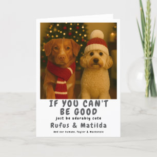 We staan op de Naughty List Hond Kerstfoto Feestdagen Kaart