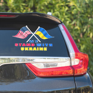 We staan voor Oekraïne en de Amerikaanse vlaggen. Sticker