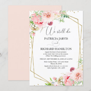 We Still Do Elegante Roze Bloemige Huwelijksbeloft Kaart