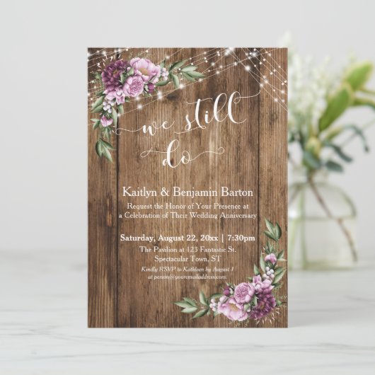 We Still Do, Houten Roze Bloem Bloemige Trouwdag Kaart (Staand voorkant)