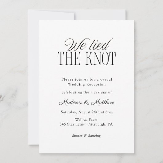 We Tied the Knot Elopement Wedding Reception Kaart (Voorkant)