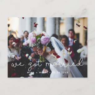 We trouwden Cute script huwelijksfoto Briefkaart