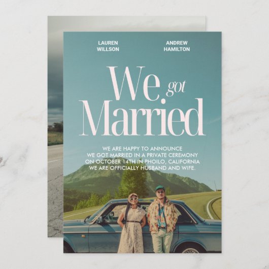 We trouwden met een esthetische foto aankondiging (Voorkant / Achterkant)