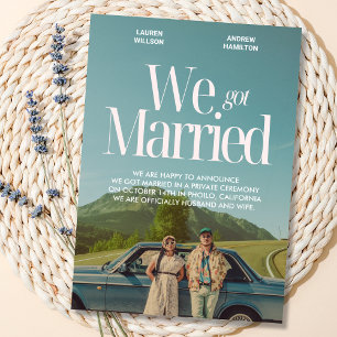 We trouwden met een  esthetische foto aankondiging