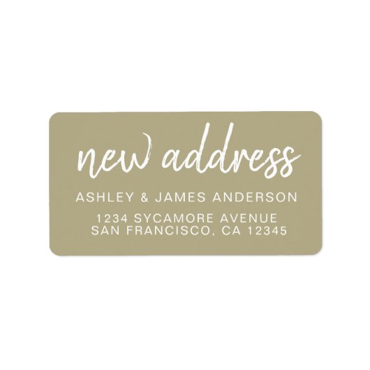 We’ve Moved Pale Olive Green New Address Etiket (Voorkant)