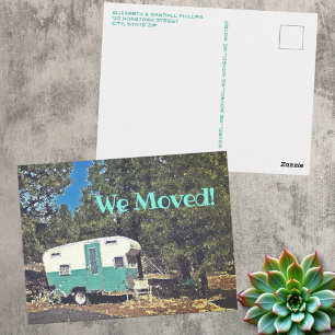 We verhuisden aankondiging camping trailer briefkaart