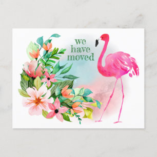 We verhuisden naar Florida Pink Flamingo Floral Ne Aankondigingskaart