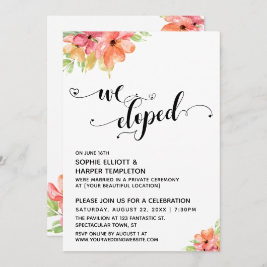 We Verliefden Harten Script Waterverf Bloemen Kaart (Voorkant / Achterkant)