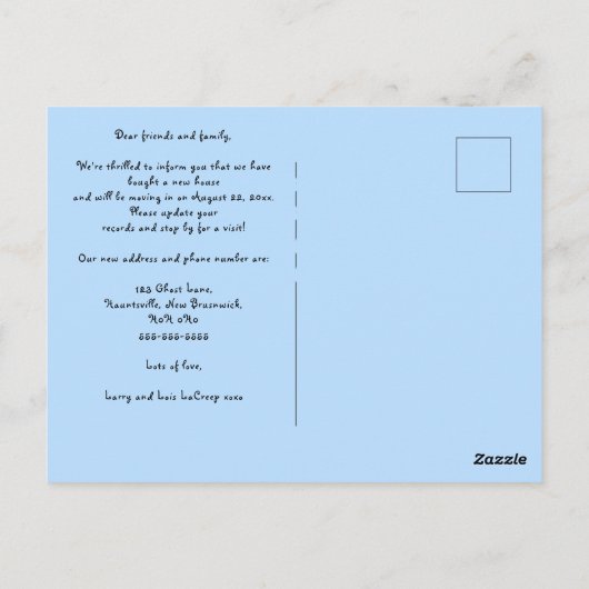 We verplaatsen de aankondiging van Haunted Shoe Ho Briefkaart (Achterkant)