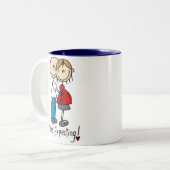 We verwachten T-shirts en cadeautjes Tweekleurige Koffiemok (Voorkant links)