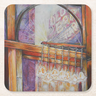 We vliegen allemaal rond hetzelfde licht. vierkante kartonnen onderzetter