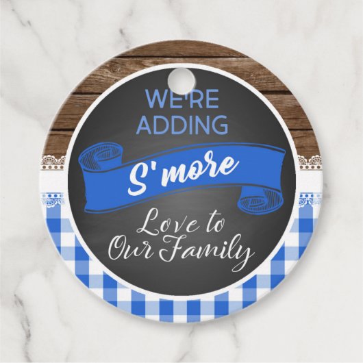 We voegen S'more Love toe aan onze familie - Blauw Bedankjes Labels (Voorkant)