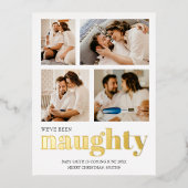 We waren stoute zwangerschapsuitkondiging kerst folie uitnodiging briefkaart (Voorkant)