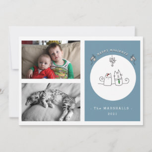 We wensen je een Meowy kerstgrappige Kat Blauwe Fo Feestdagenkaart