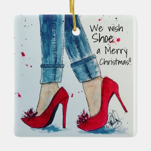 We wensen Shoe een prettige kerstversiering Keramisch Ornament (Voorkant)
