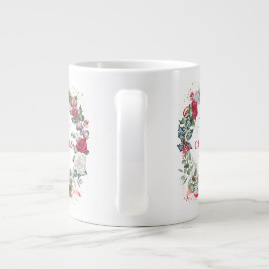 We wensen u een prettig kerstcadeaumonogram extra grote beker (Achterkant)