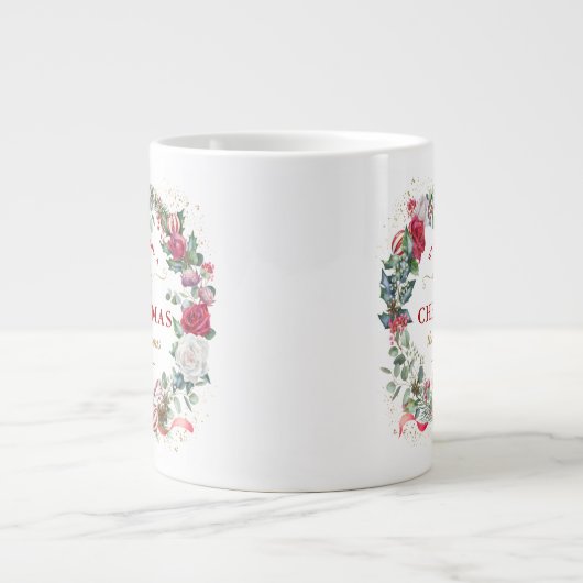 We wensen u een prettig kerstcadeaumonogram extra grote beker (Voorkant)