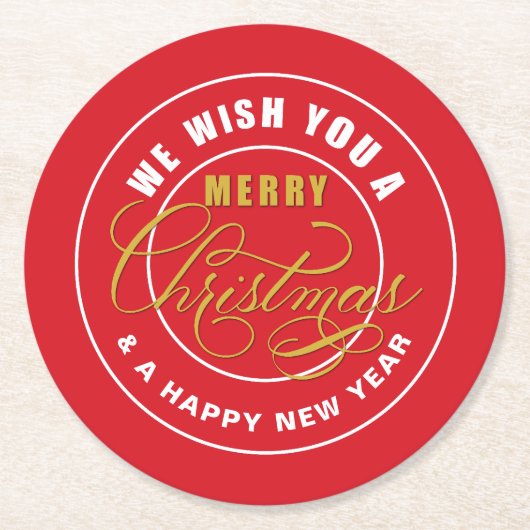 We wensen u een prettig kerstrood ronde kartonnen onderzetter (Voorkant)