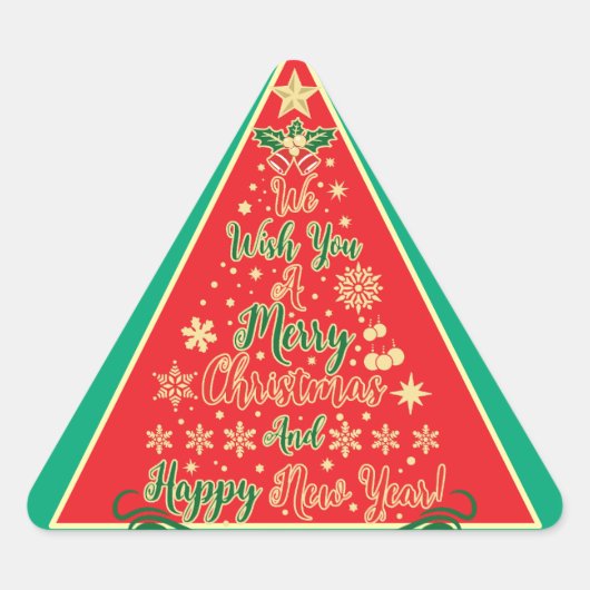 We wensen u een prettige kerstdag driehoek sticker (Voorkant)
