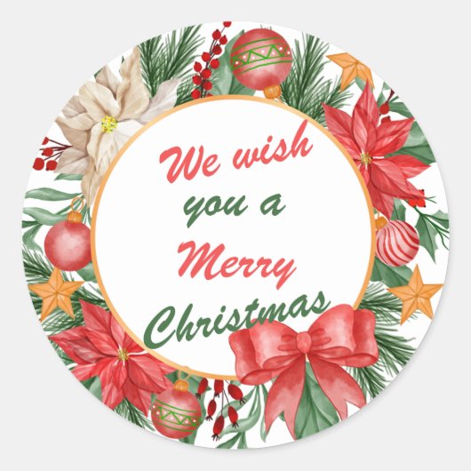 We wensen u een prettige kerstdag ronde sticker (Voorkant)
