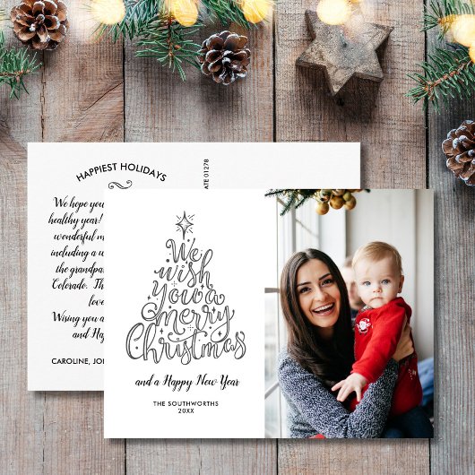 We wensen u een prettige kerstfoto. briefkaart