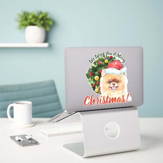 We wilden jullie prettige kerstpommern sticker (Laptop op bureau)