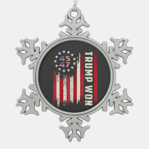 We Won TRUMP INAUGURATIE Amerikaanse Vlag  Tin Sneeuwvlok Ornament