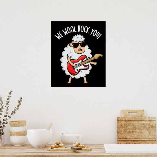 We Wool Rock You Funny Sheep Pun Dark BG Poster (Keuken)