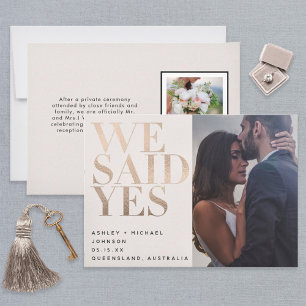 WE ZEI JA Blush + Roos Gold 2 Photo Weddenschap Kaart