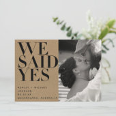 We zeiden ja rustieke chique foto bruiloft aankond kaart (Staand voorkant)