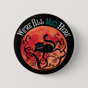 We zijn allemaal hier - Cheshire Cat Full Moon Ronde Button 5,7 Cm