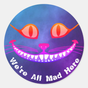 We zijn allemaal Paarse Cheshire Cat Wonderland Ronde Sticker