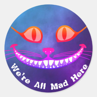 We zijn allemaal Paarse Cheshire Cat Wonderland Ronde Sticker