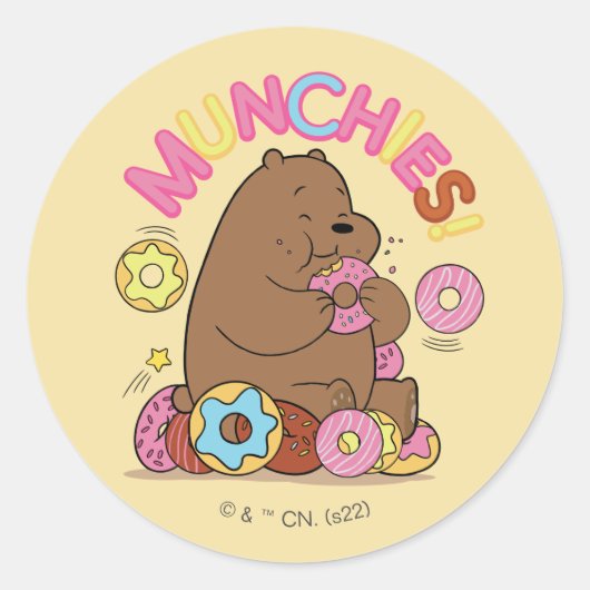 We zijn Beren, Grizz Donut Munchies. Ronde Sticker (Voorkant)