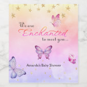 We zijn blij om u te ontmoeten vlinder Baby shower Wijn Etiket (Enkel label)