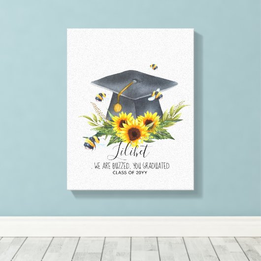 We zijn BUZZED! AFSTUDEREN Personeelsbeloningen Canvas Afdruk (Insitu (Houten vloer))