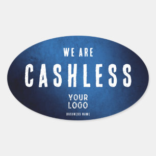 We zijn Cashless - Blauwe Grunge Gradiënt Ovale Sticker